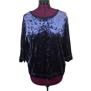 Women's Supplies Blue Crushed Velvet 3/4 Sleeve Blouse Top | Size Large